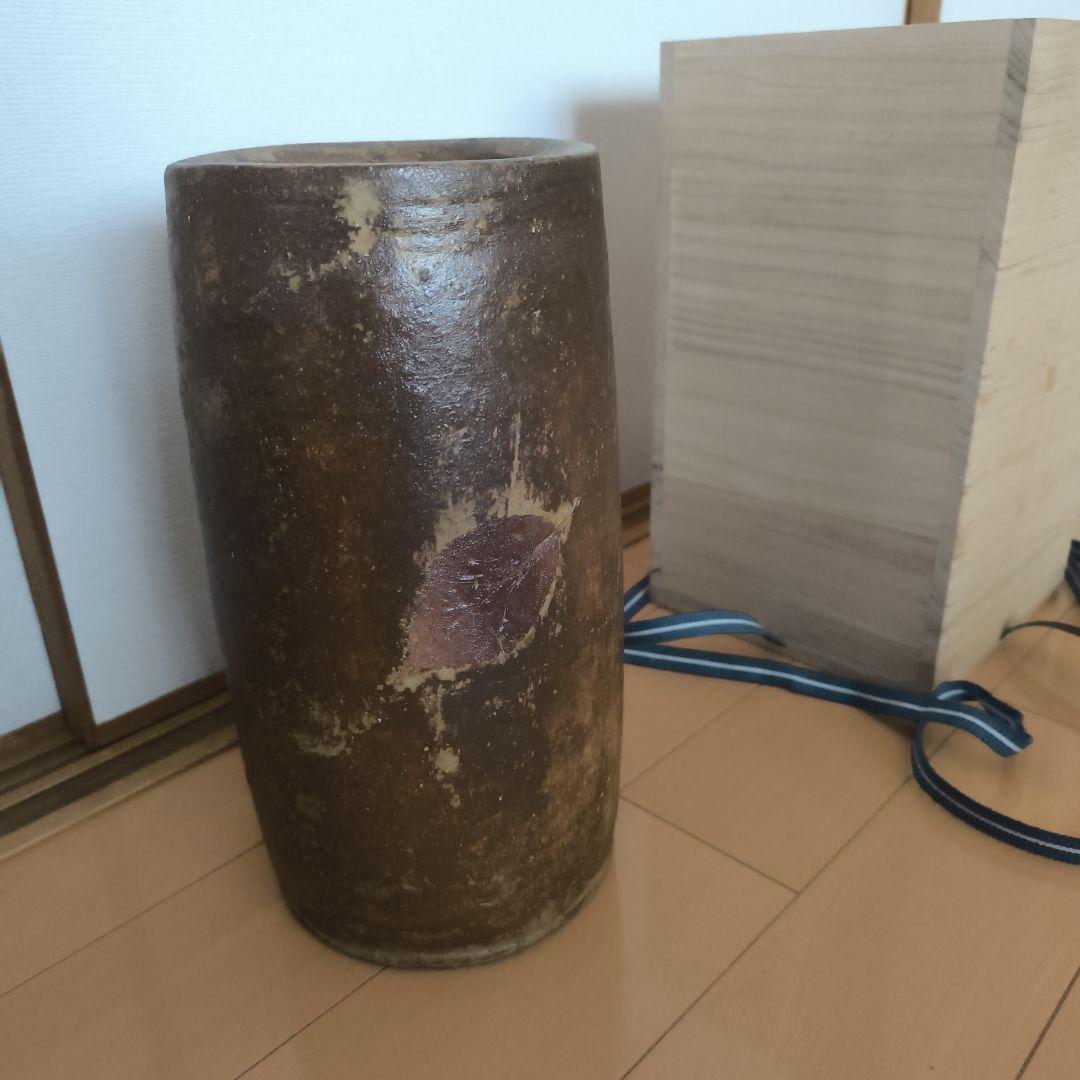 備前焼　壺　花器　円筒形陶器 茶色