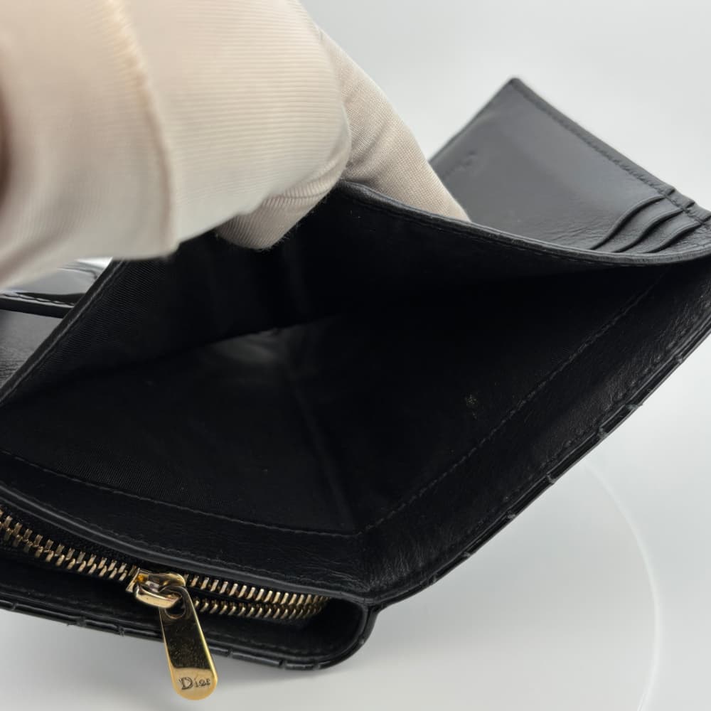 美品 Diorカナージュ 二つ折り財布 レディディオール ブラック エナメル 黒