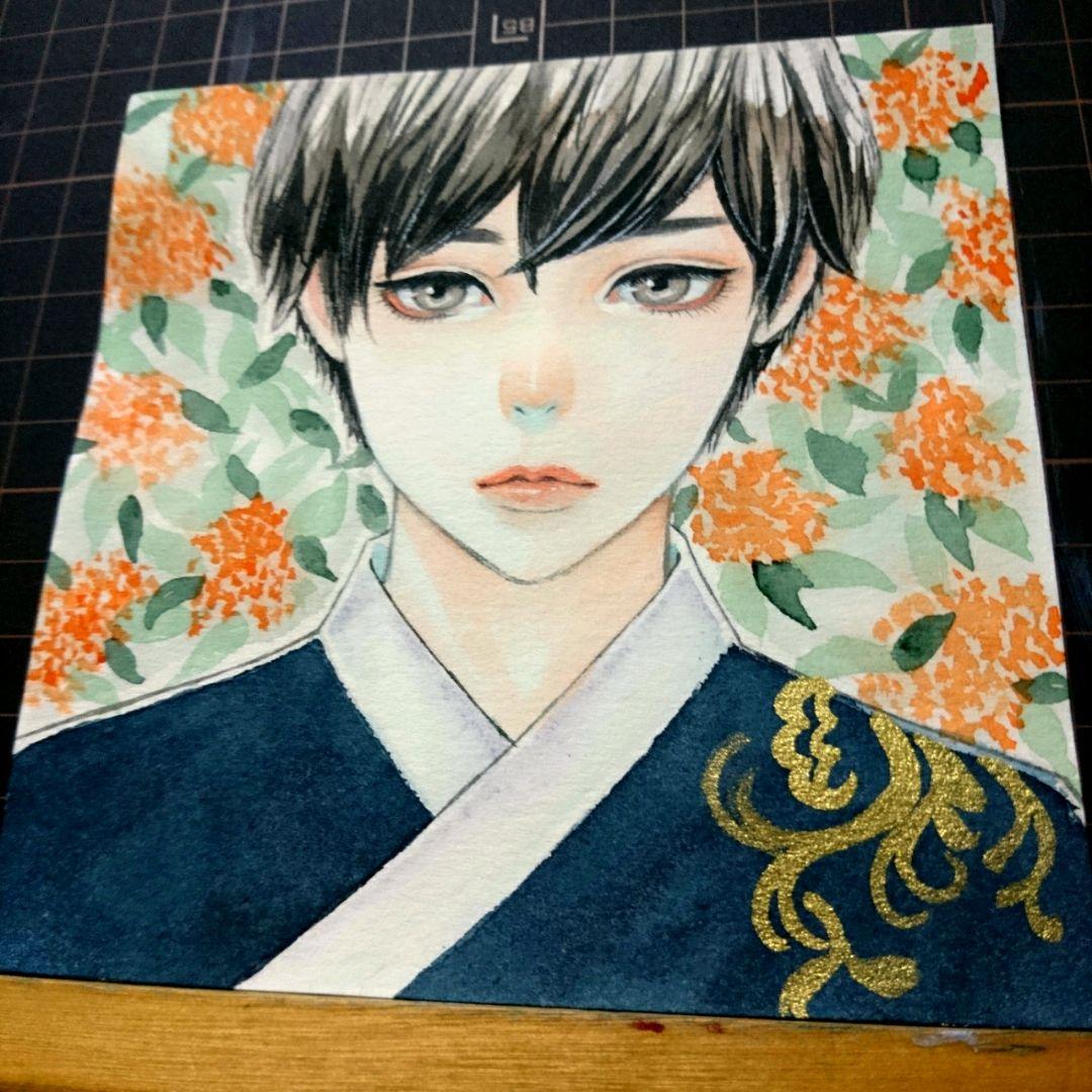 ポストカード 手描きイラスト 《 金木犀 》 水彩画 オリジナル