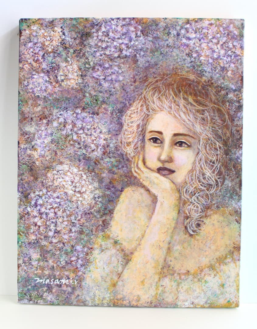 「紫陽花」アクリル画 原画 F6 キャンバス 額なし