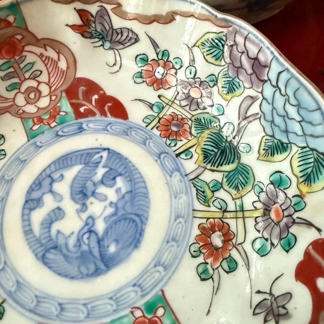 大雪特別価格‼️伊万里上手錦手Dragon❌あじさい　桐に蝶　蜂と菊　7寸皿2客