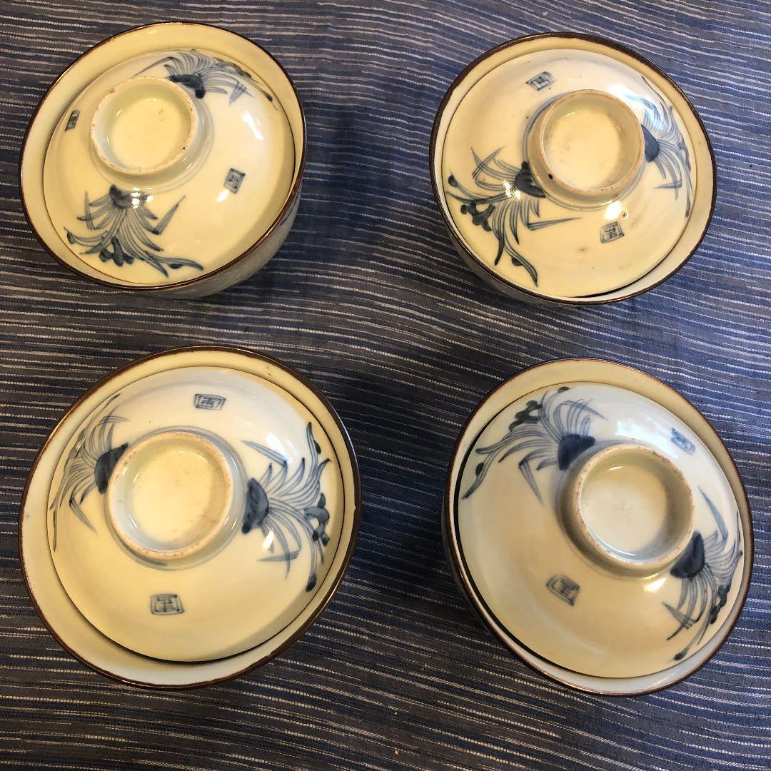 江戸後期手書き蓋付茶碗セット