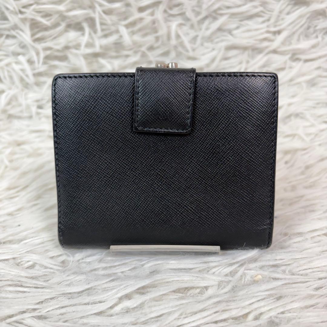【極美品/希少 がま口】PRADA プラダ サフィアーノ 折り財布 三角ロゴ 黒