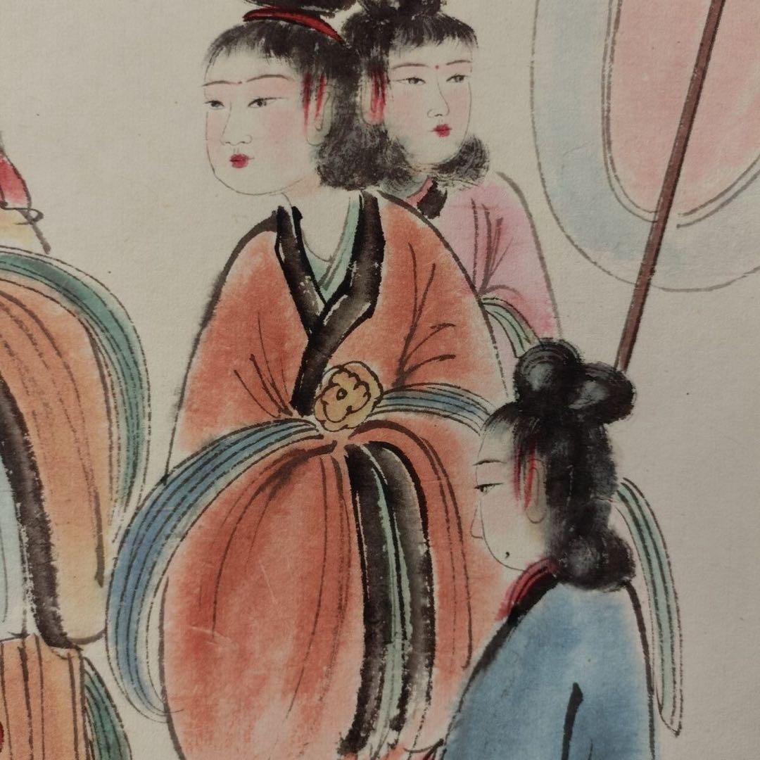 傅抱石《官苑遊怡図》　三尺中堂　掛軸　中国名人書画　人物画　防伪标识付