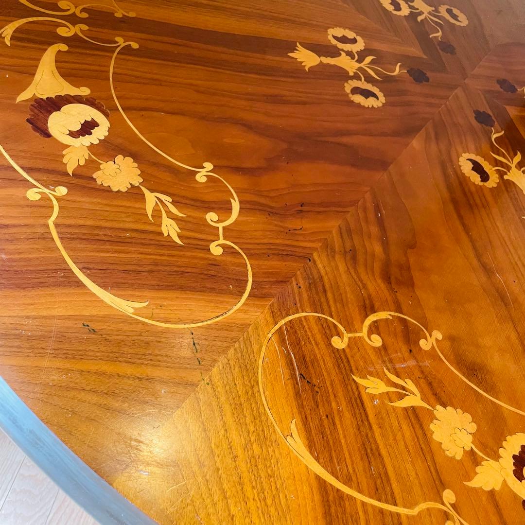 イタリア製 アンティーク調 象嵌 猫脚 丸型 ダイニングテーブル ラウンド 木