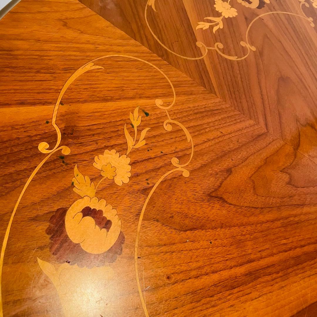イタリア製 アンティーク調 象嵌 猫脚 丸型 ダイニングテーブル ラウンド 木