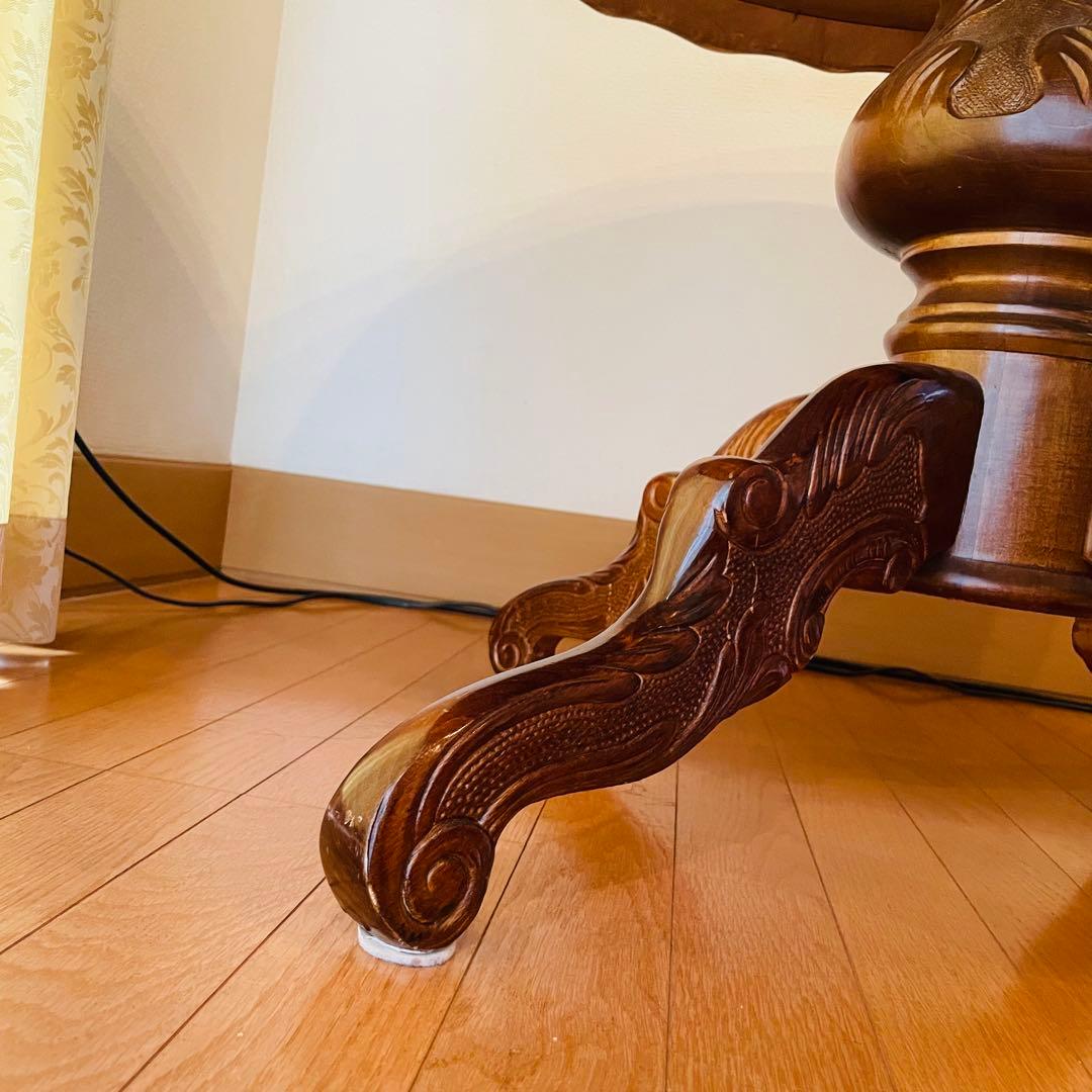 イタリア製 アンティーク調 象嵌 猫脚 丸型 ダイニングテーブル ラウンド 木