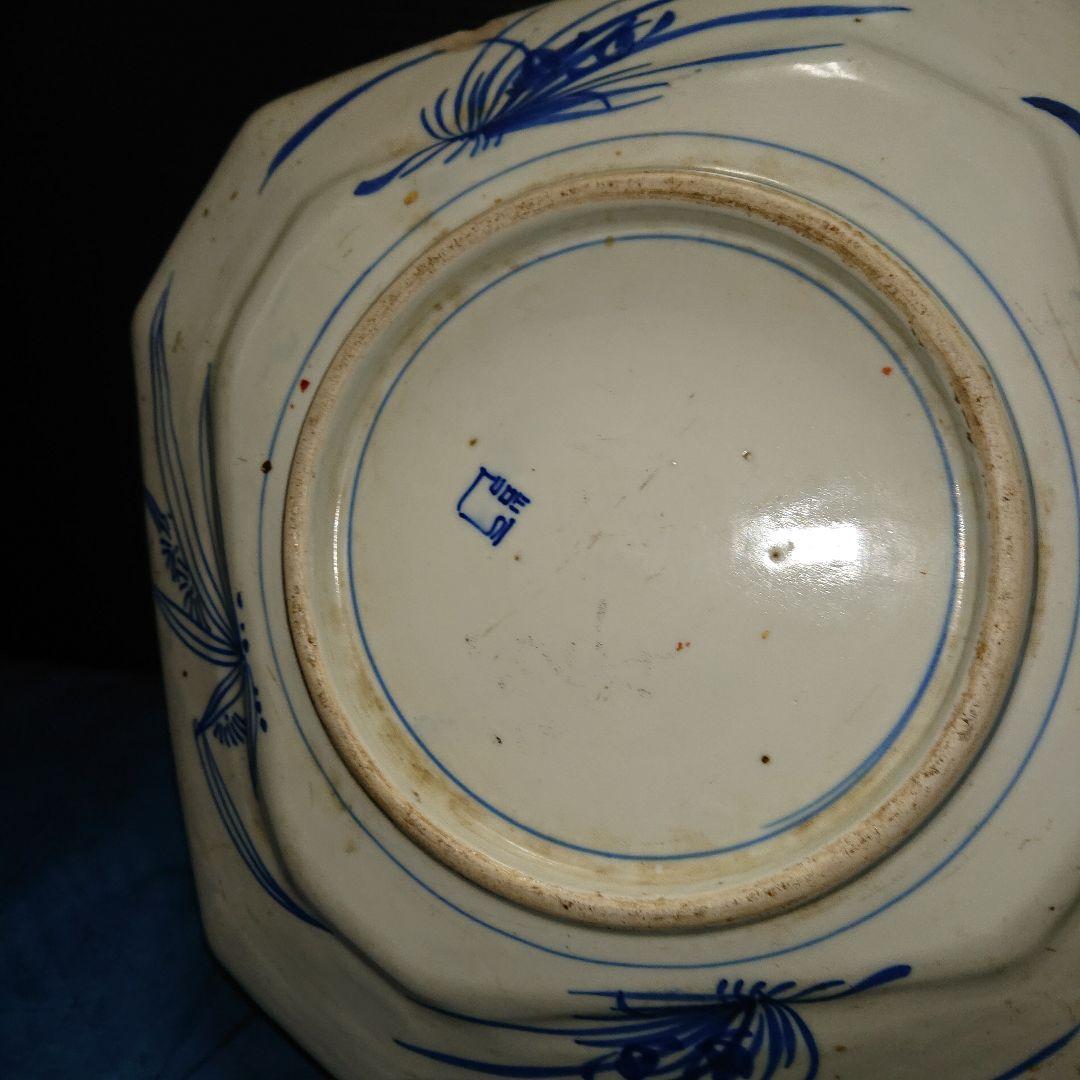 時代物古伊万里四方隅切皿染付青華ベロ