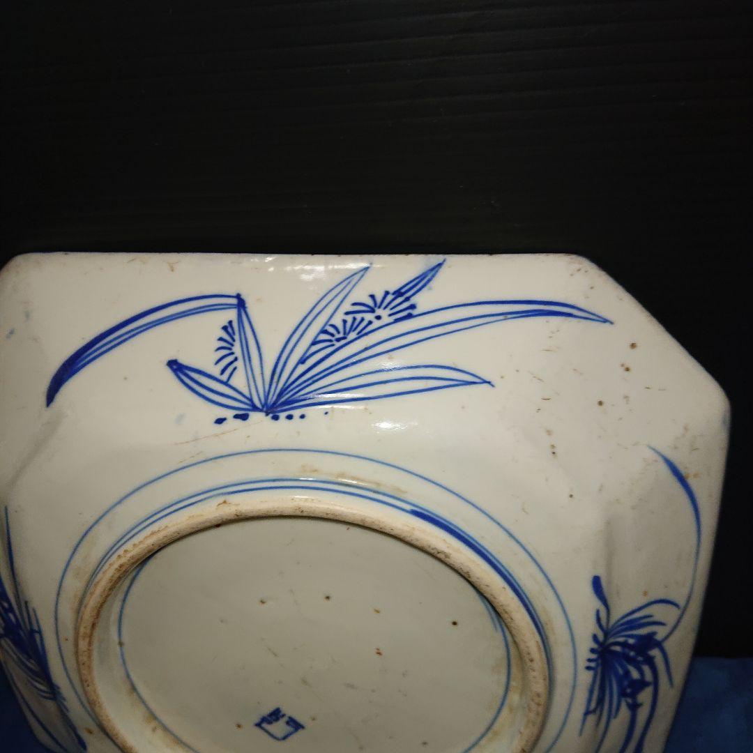 時代物古伊万里四方隅切皿染付青華ベロ