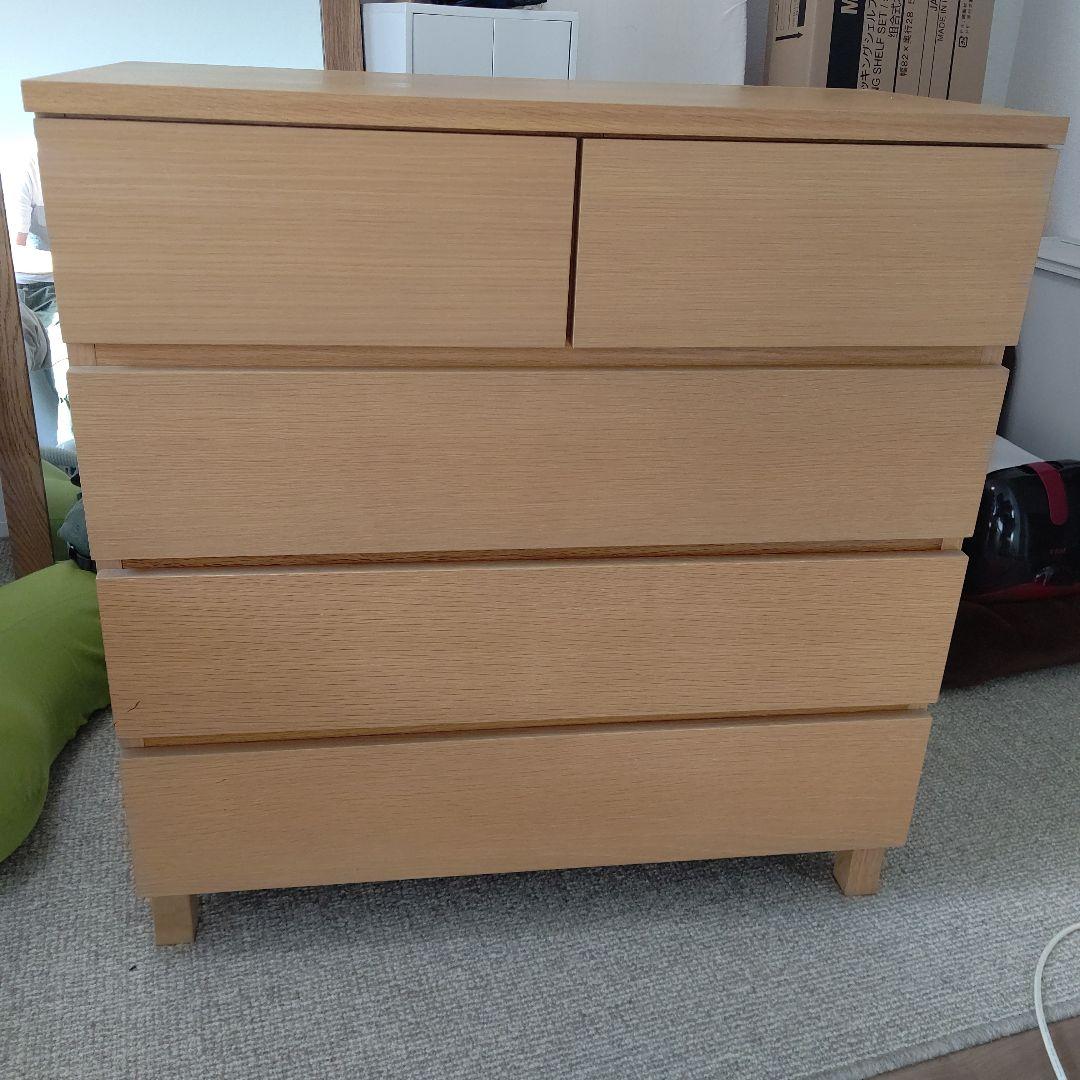ナチュラルウッド キャビネット 5引き出し