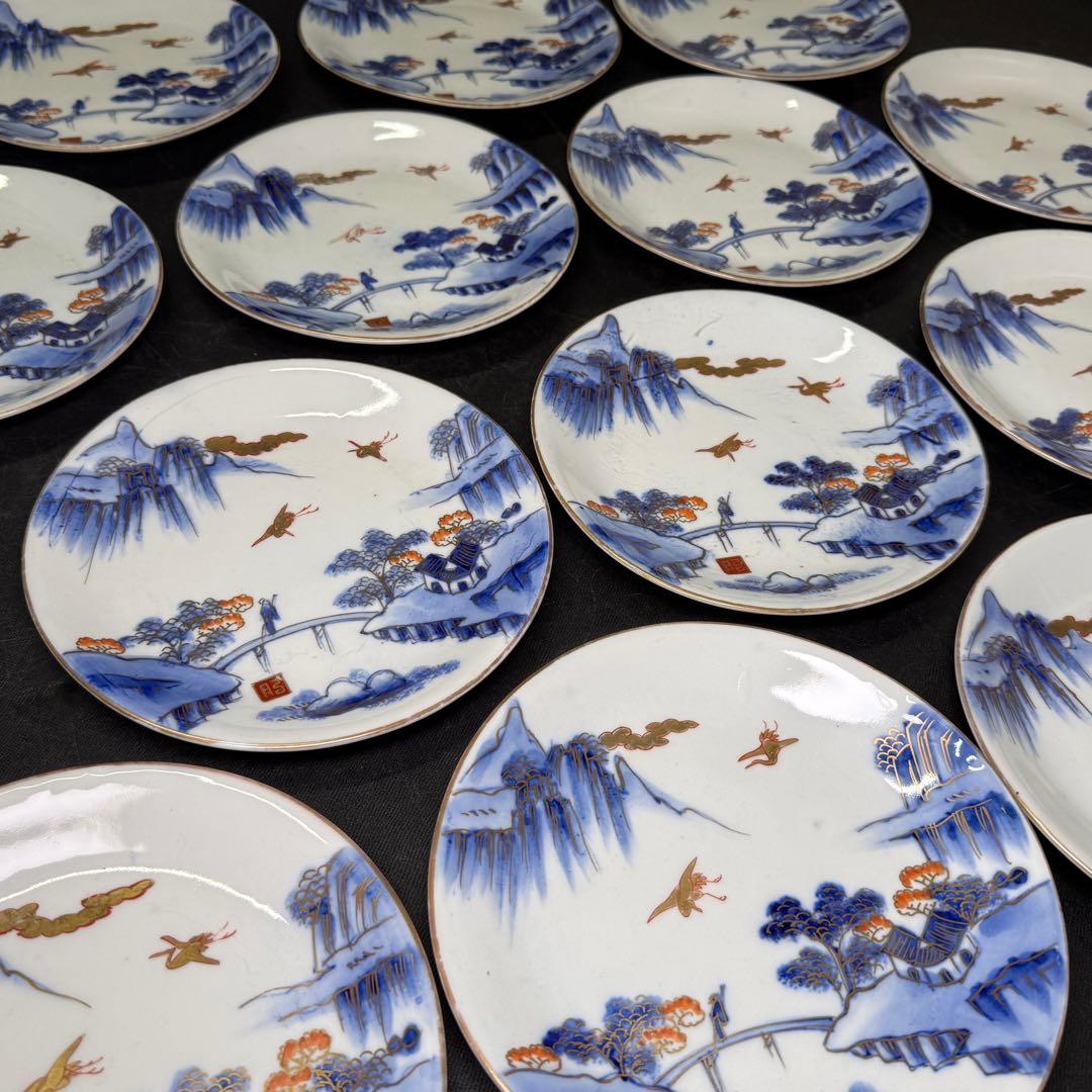 時代 古伊万里 染錦 6寸皿 13枚【無傷】大正 明治 骨董 アンティーク