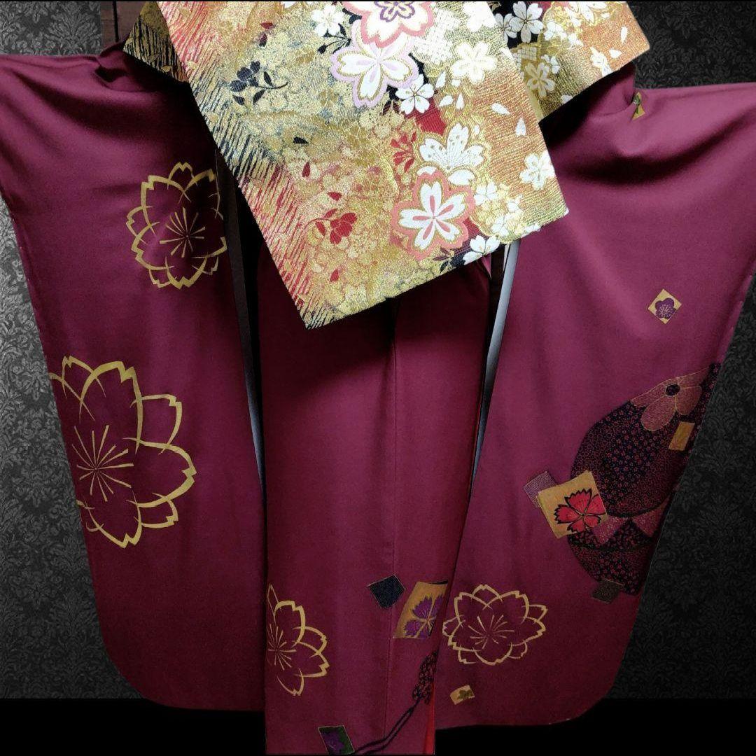 新品未使用！振袖フルセット(7点)・成人式・古典柄・金彩加工・色紙花鞠文・正絹