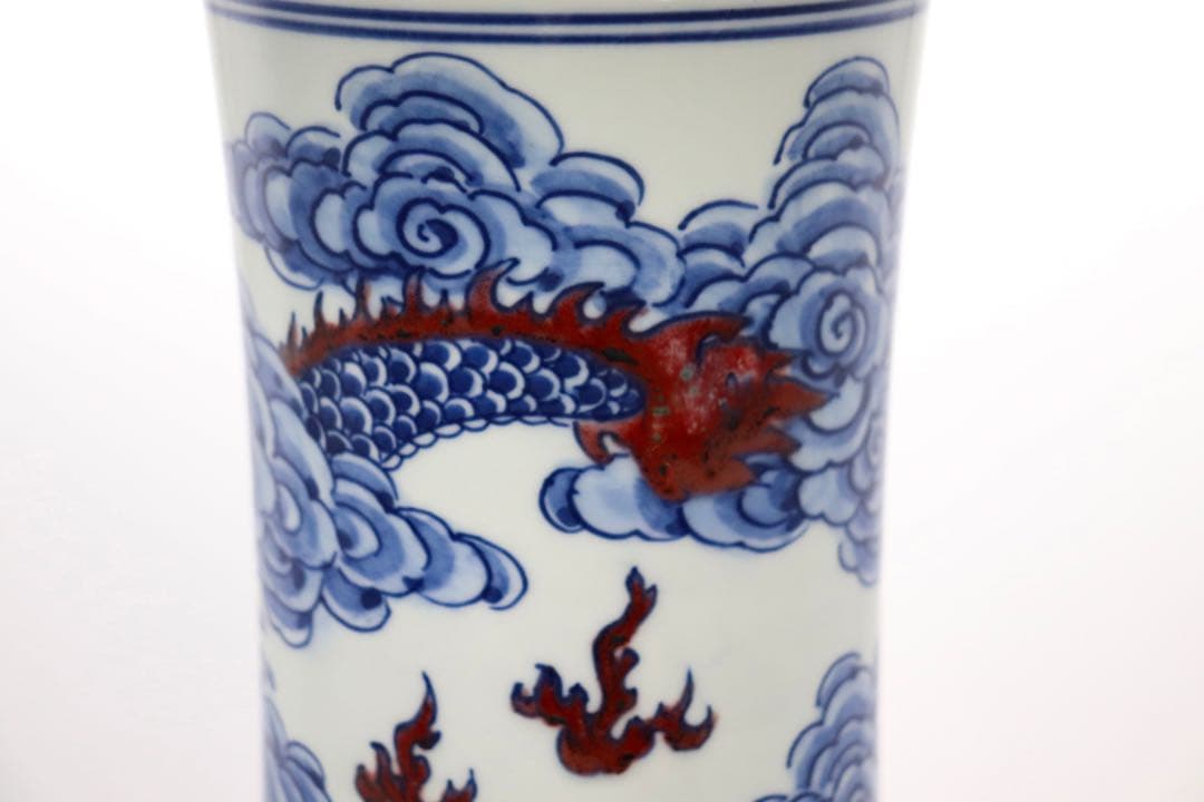 中国　青華釉裏紅　龍紋大瓶　大清康熙年製銘　高さ48cm 送料込み260124