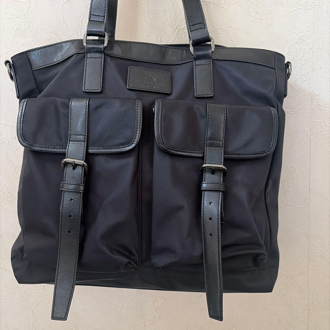 Burberry Black Labelブラックナイロンビジネストートバッグ