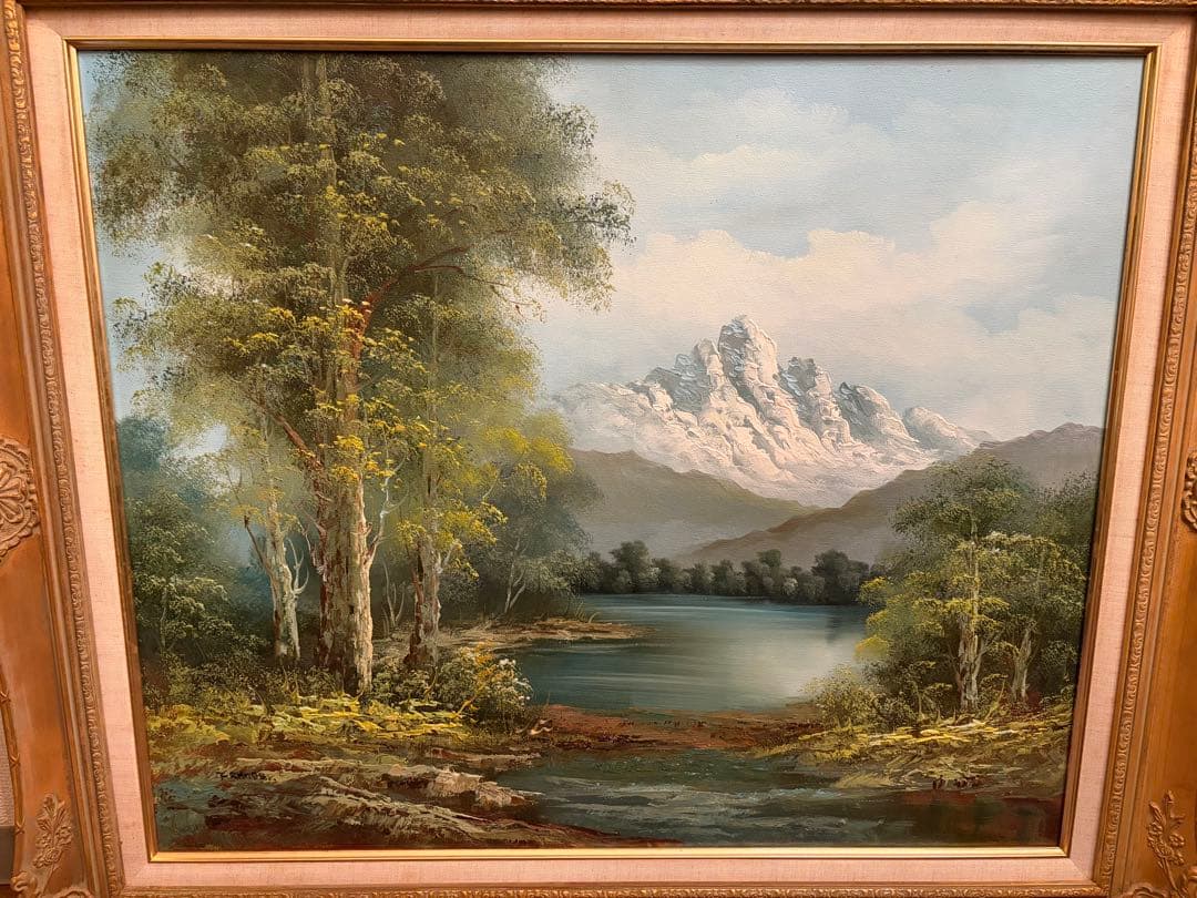 油彩画 F20号 アンティーク 山水風景画 額装