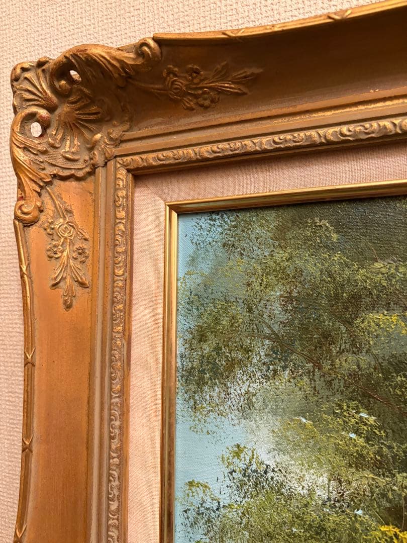 油彩画 F20号 アンティーク 山水風景画 額装