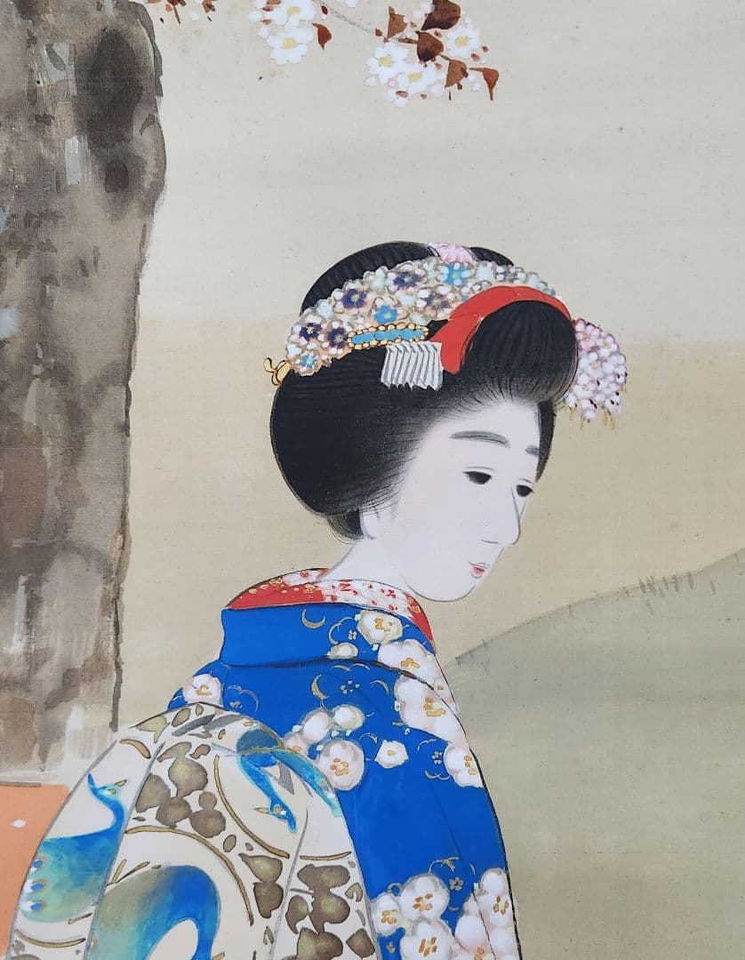 【桜下舞妓花見図】大江良起 736 掛け軸 肉筆