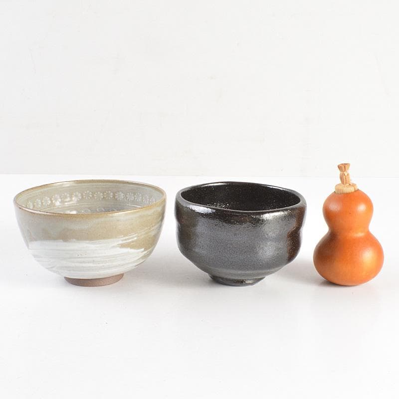 平安　東山麓　東竹園斎作　茶籠　黒楽茶碗　瓢箪振出など　八点一式　DR7039F