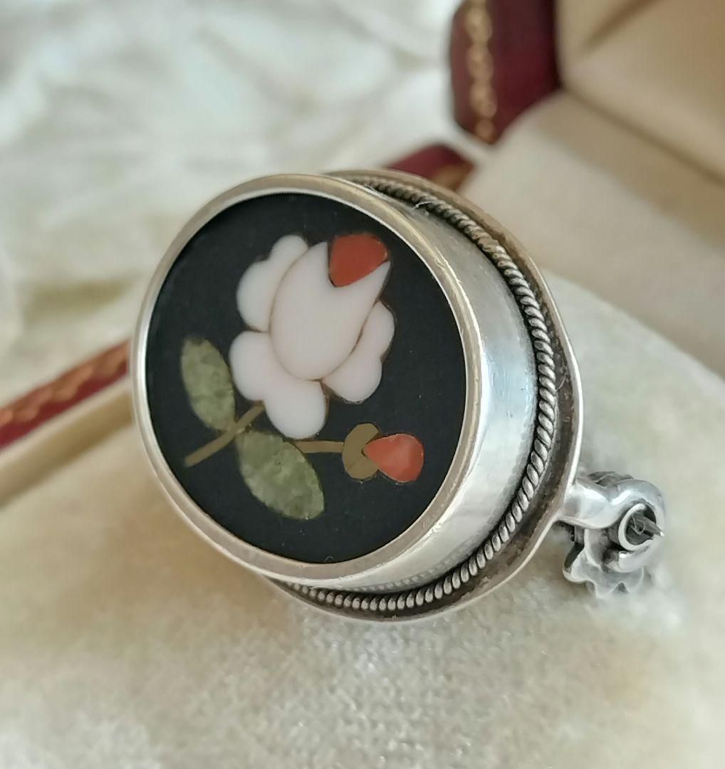 Pietra Dura フローレンスモザイクブローチ インレイアンティーク800
