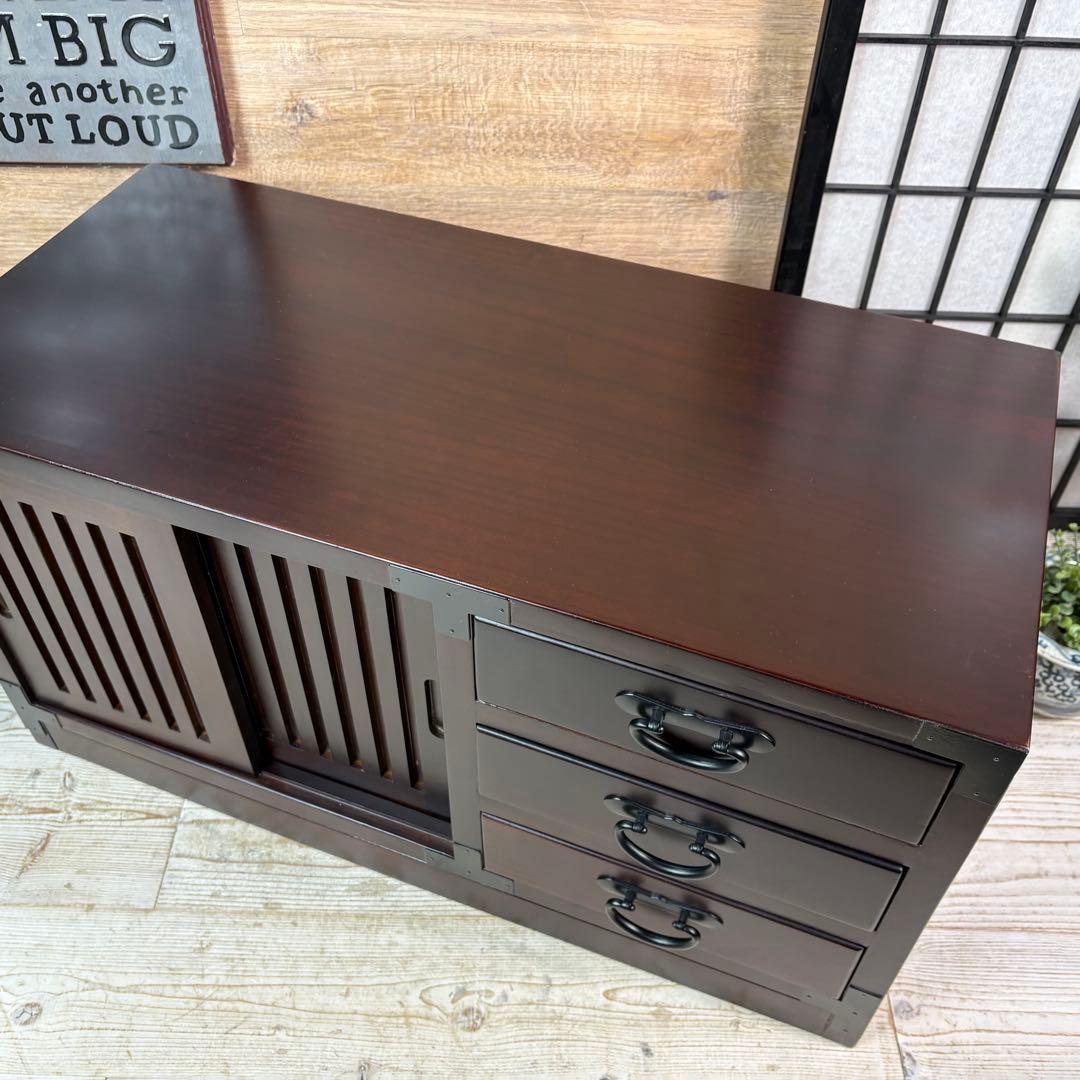 訳あり品【135】民芸家具木製桐材総桐天然無垢和チェスト横長テレビ台サイドボード