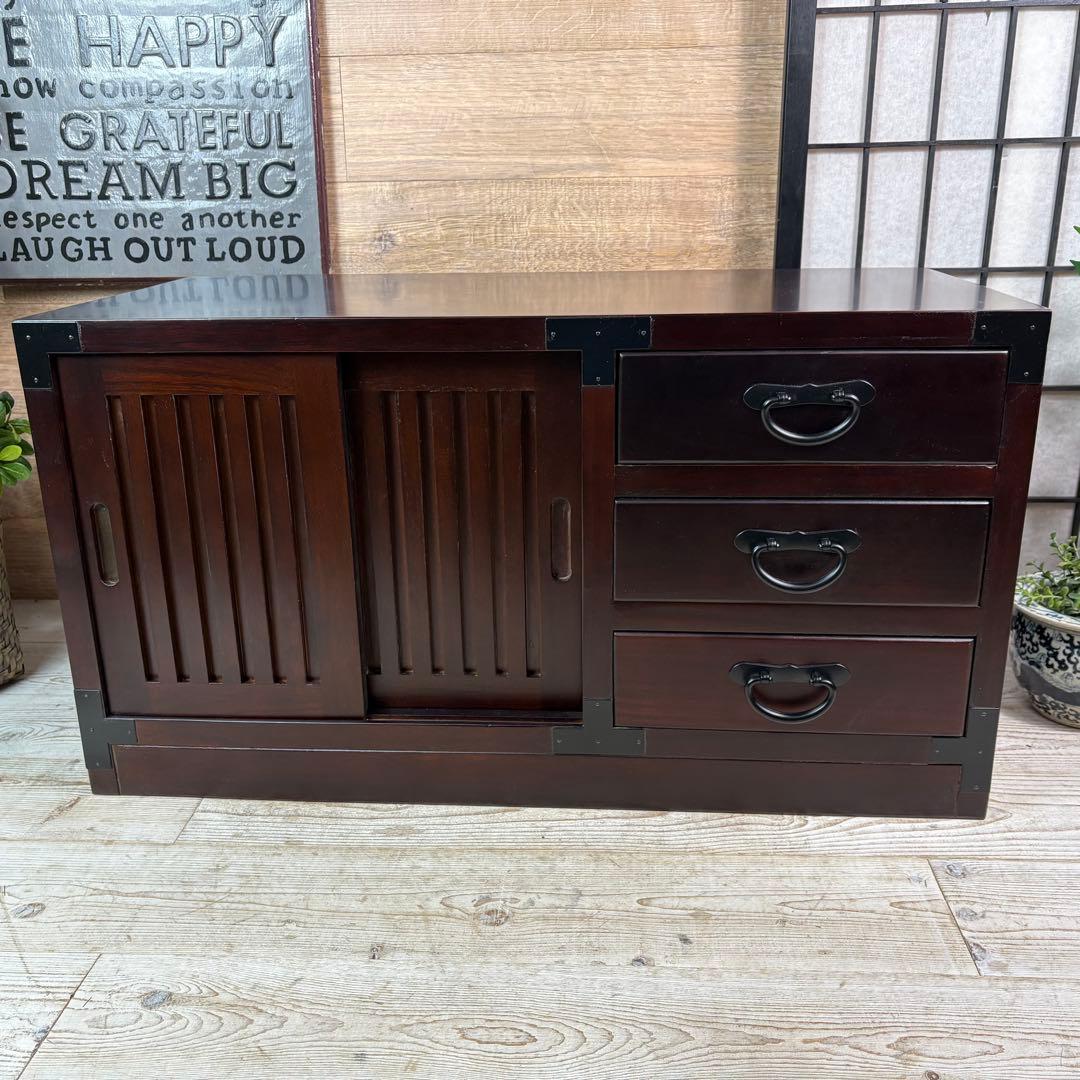 訳あり品【135】民芸家具木製桐材総桐天然無垢和チェスト横長テレビ台サイドボード
