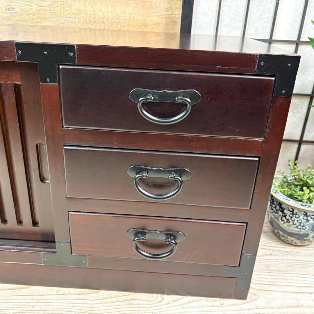 訳あり品【135】民芸家具木製桐材総桐天然無垢和チェスト横長テレビ台サイドボード