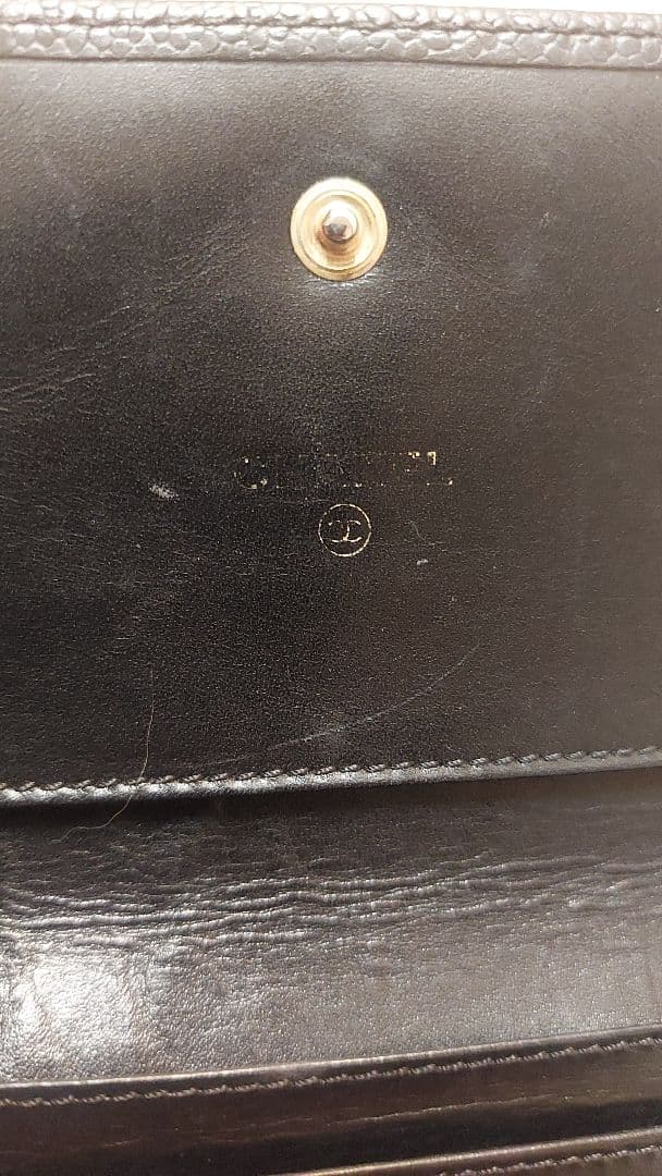 CHANEL ブラックレザー 三つ折り財布