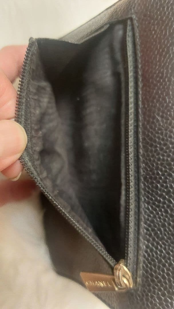 CHANEL ブラックレザー 三つ折り財布