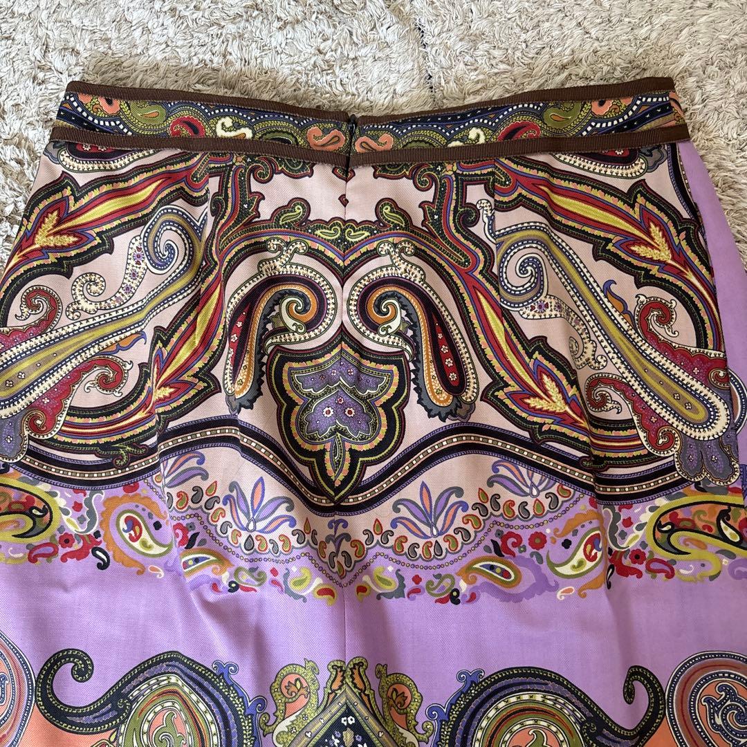 【極美品✨】エトロ　スカート　大きいサイズ　46 ペイズリー　牛革　レザー