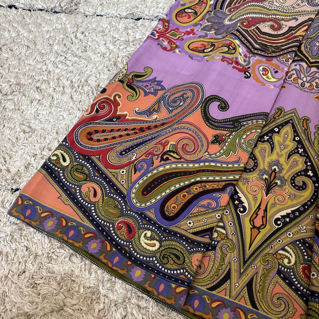 【極美品✨】エトロ　スカート　大きいサイズ　46 ペイズリー　牛革　レザー