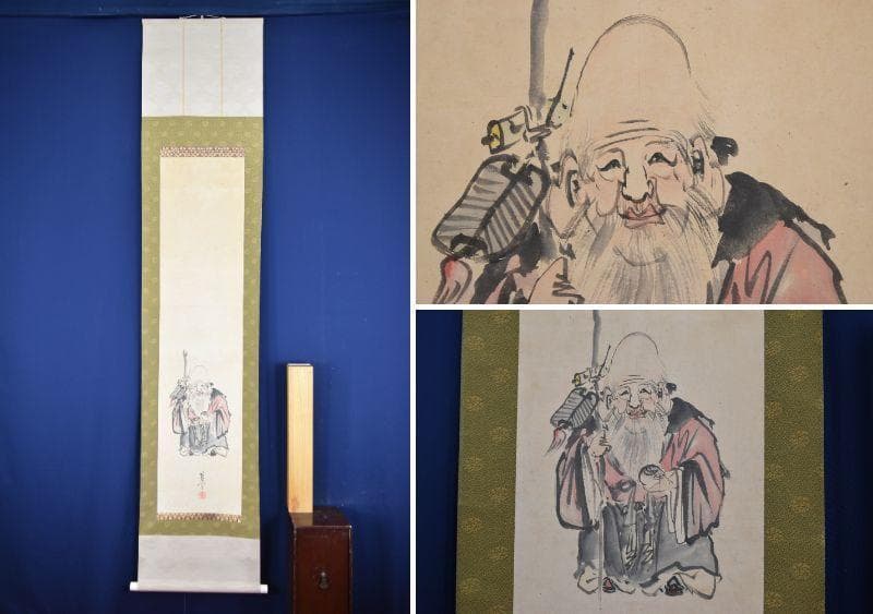 【真作】葛堂栄隆/寿老人図/掛軸☆宝船☆AB-65