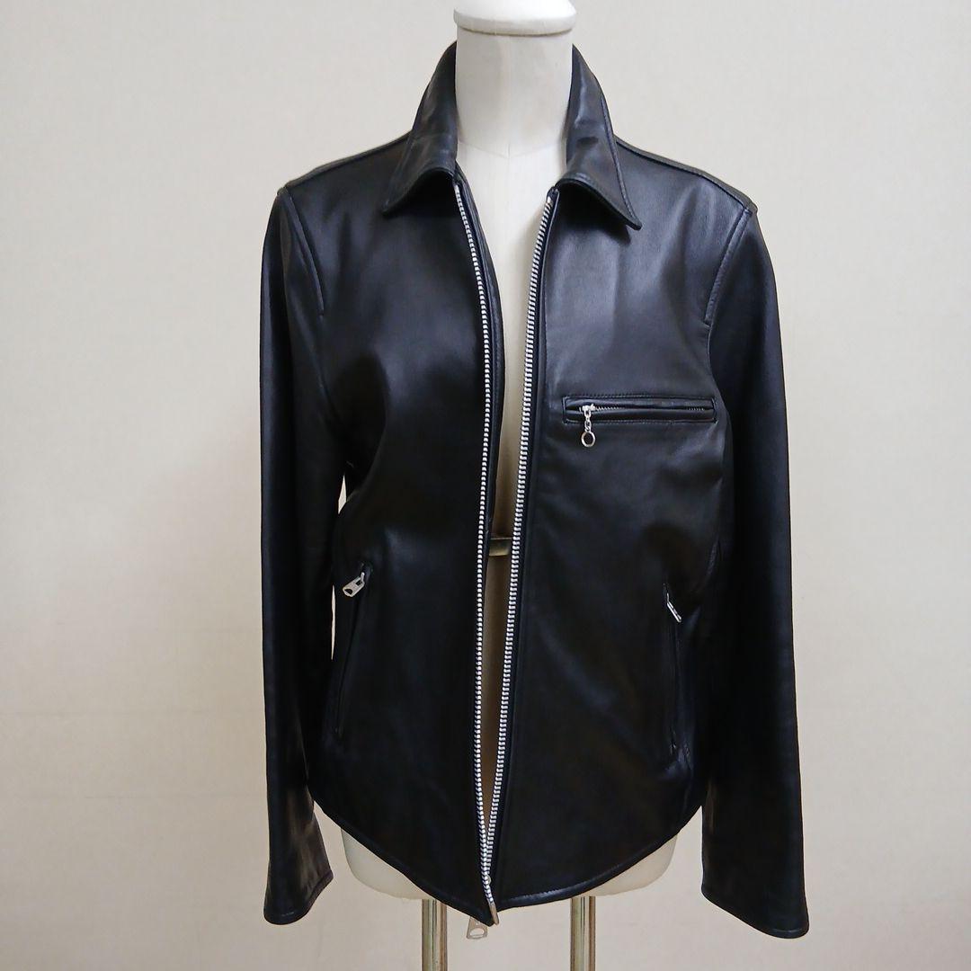 レトログレード襟つきシングルライダースシープスキン