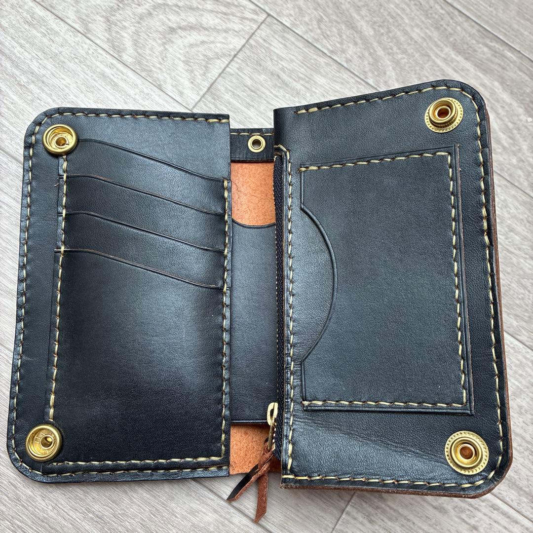 【茶芯ブラック】ミドルトラッカーウォレット　真鍮　お札を折らずに収納　タイプB