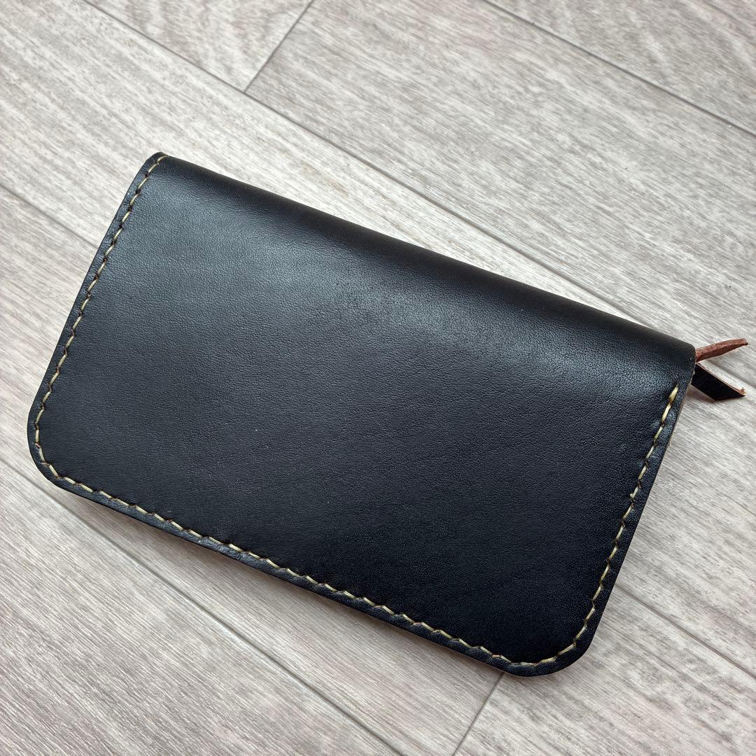 【茶芯ブラック】ミドルトラッカーウォレット　真鍮　お札を折らずに収納　タイプB