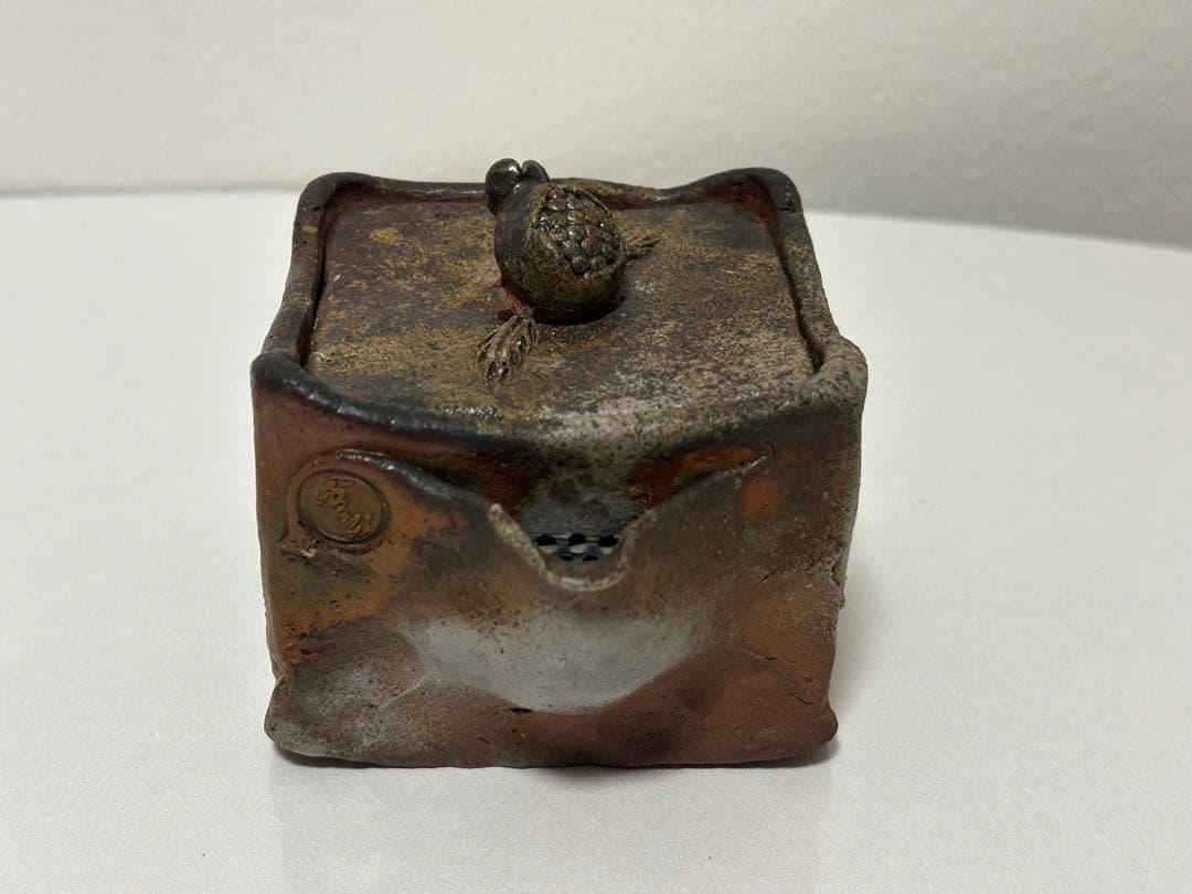 ⑭備前焼 宝瓶 登り窯 柘榴 ザクロ 4角 手びねり 急須