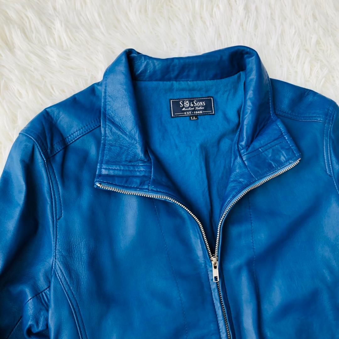 【希少カラー】S&SONS★シングルライダース ブルー LL 羊革 ジャケット