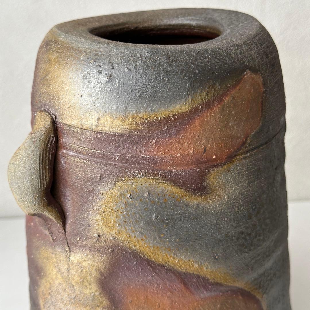 和仁栄幸(正興) 備前 花器 窯変耳付花入 共箱