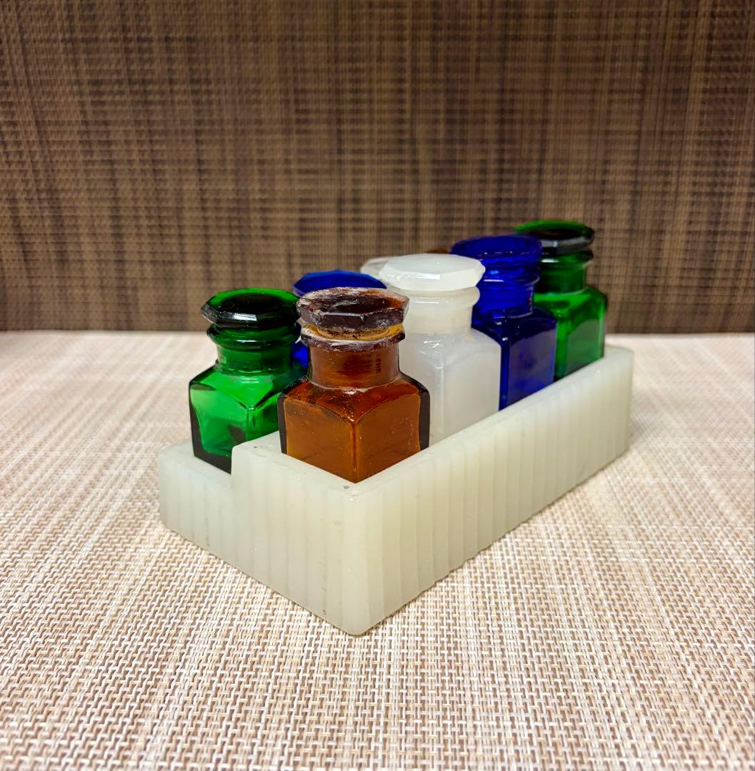 戦前 歯医者 薬瓶 ミルクガラス 薬瓶台 セット