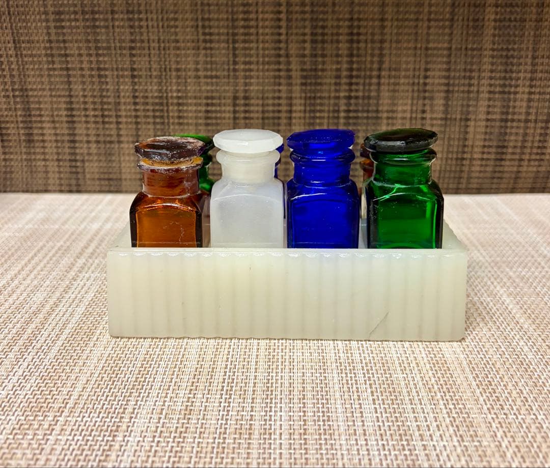 戦前 歯医者 薬瓶 ミルクガラス 薬瓶台 セット