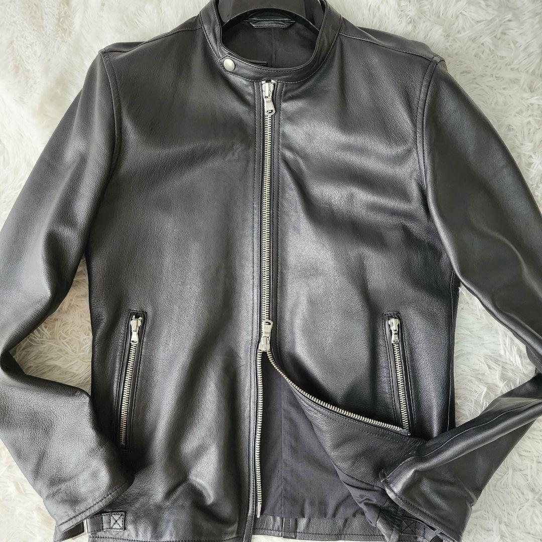 【美品/48】マージン シングル ライダース シープスキン ブラック系