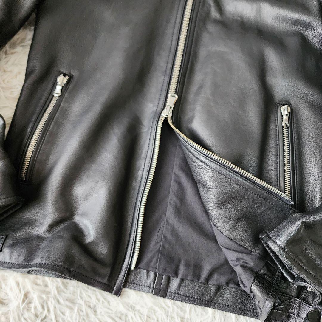 【美品/48】マージン シングル ライダース シープスキン ブラック系