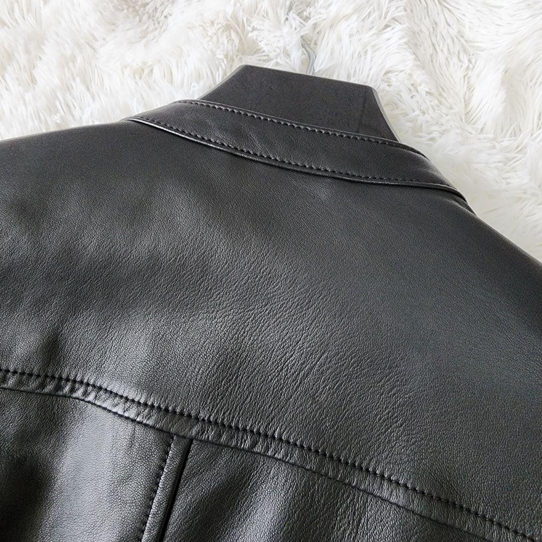 【美品/48】マージン シングル ライダース シープスキン ブラック系