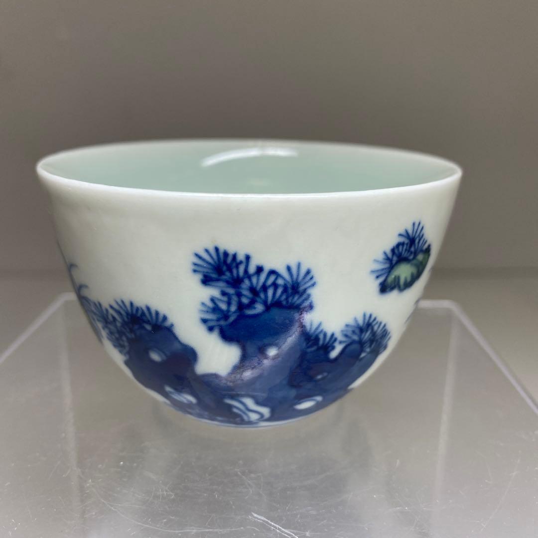 中国美術　大清康熙年製唐子図煎茶碗　口径7.3㎝ 東Y7-0303④