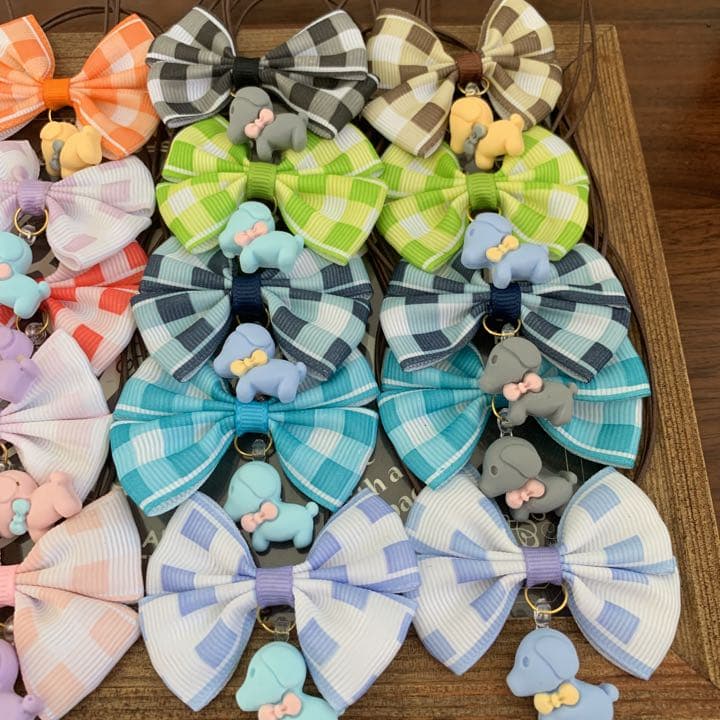 109.チェックリボン&わんこのチョーカー　20本