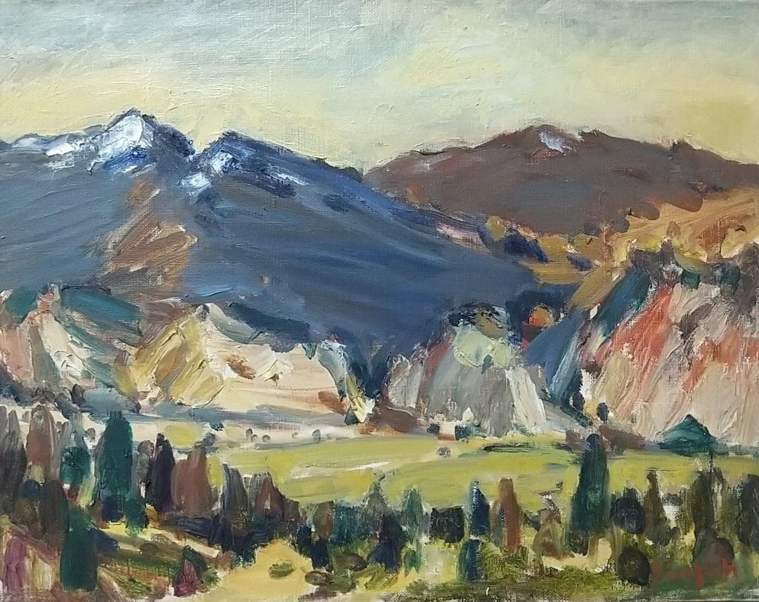 絵画「箱根初冬」 1968 F6 油絵 油彩画 風景画 アート