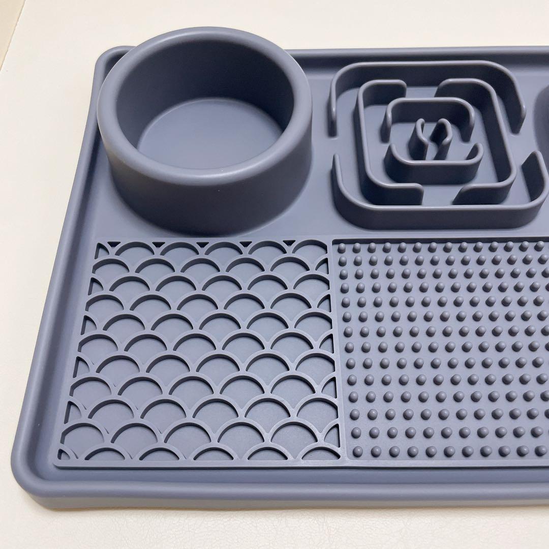 ペット用スローフード食器おしゃれシンプル多機能分格 長方形グレー