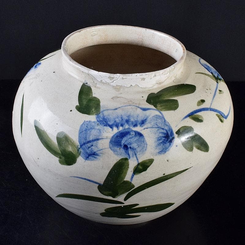 朝鮮美術　李朝　高麗白磁　色絵　花文　壷　高さ約31㎝　V　R7859B