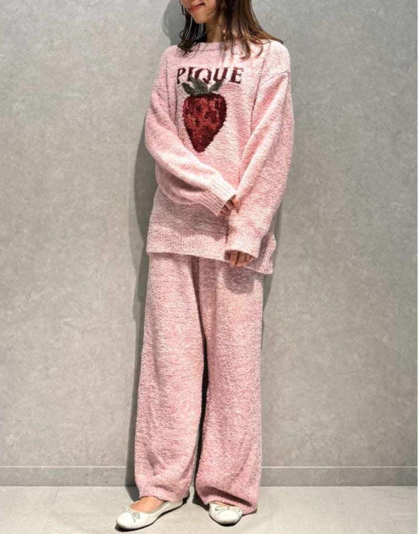 ジェラートピケ メランジストロベリージャガードプルオーバー&ロングパンツ
