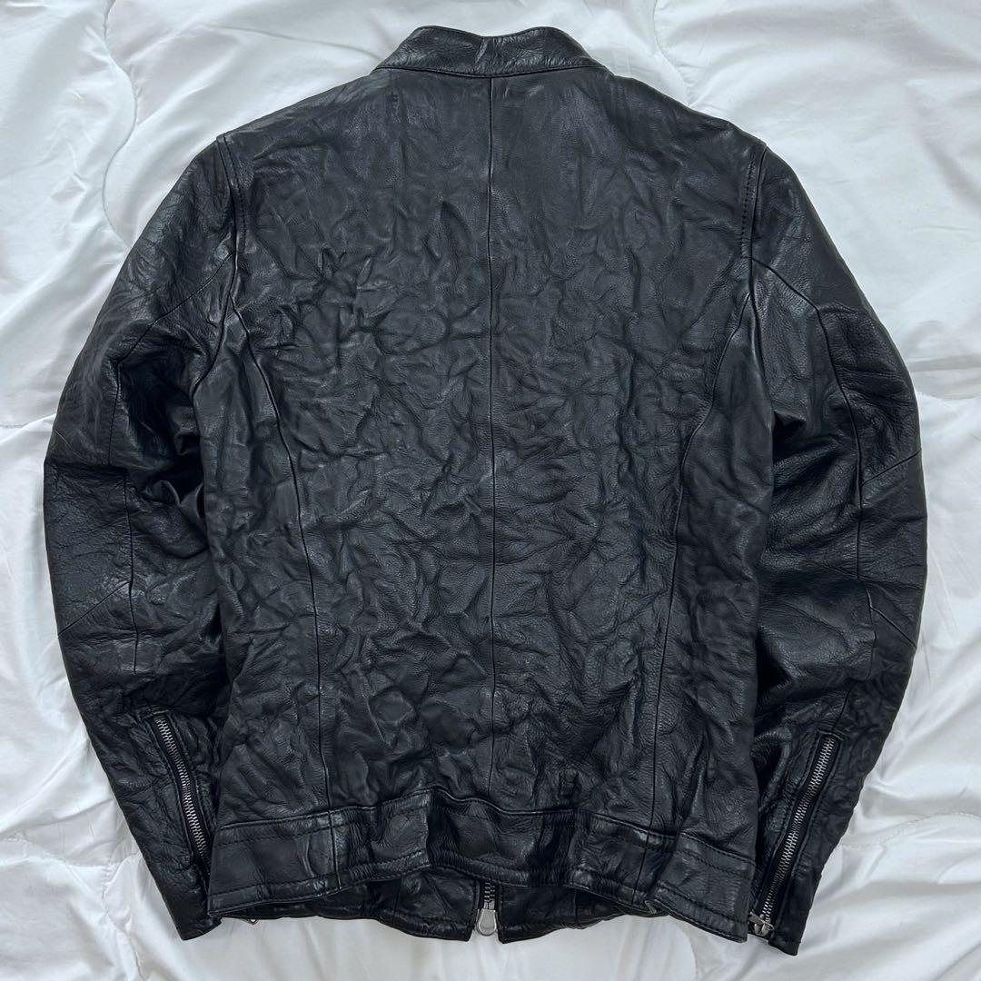 junhashimoto シワ加工 シングルライダース レザージャケット 黒