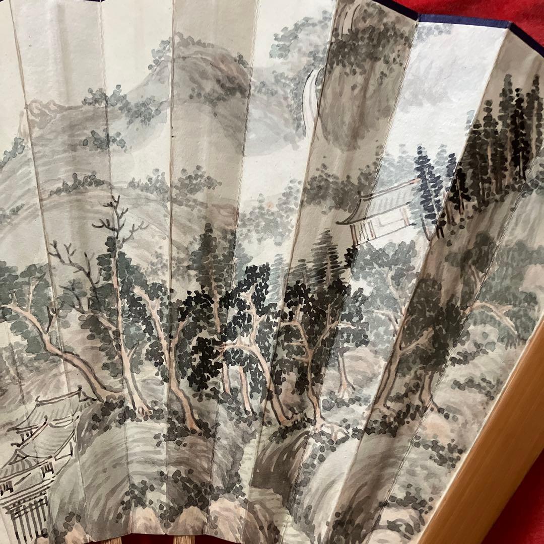 ポ*ム様 茶道具　中国　山水画扇　51㎝　大きい扇子　茶道具